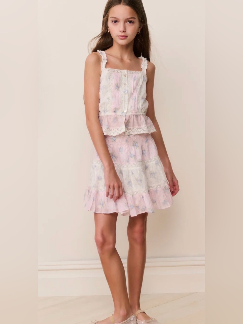 Loveshackfancy Tween Raf Mixed Print Skirt